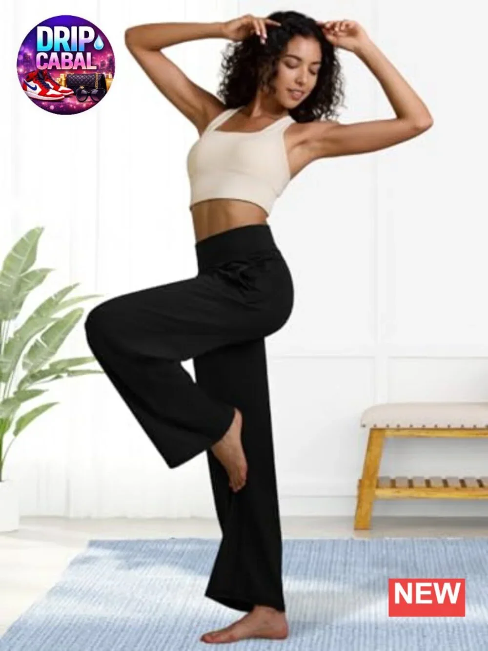 High Waist Wide Leg Yoga Pants with Pockets, Tummy Control, Stretchy, Pleated